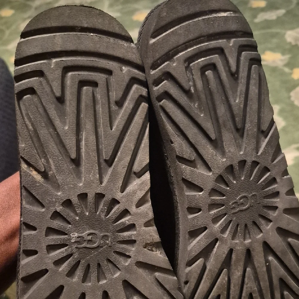 UGG Black Suede Slip-Ons with White Trim
